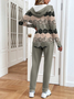 Damen Abstrakt Print Zweiteiliges Set Täglich Langarm Lässig Frühling/Herbst Mantel mit Hosen Matching Set