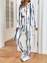 Damen abstrakte Streifen Print Zweiteiliges Set Täglich Langarm Lässig Frühling/Herbst Mantel mit Hosen Matching Set