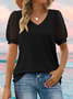 Damen Polka Dots Kurzarm T-Shirts T-Shirt V-Ausschnitt Jacquard Lässig Sommer Oberteile