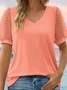 Damen Polka Dots Kurzarm T-Shirts T-Shirt V-Ausschnitt Jacquard Lässig Sommer Oberteile