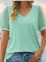 Damen Polka Dots Kurzarm T-Shirts T-Shirt V-Ausschnitt Jacquard Lässig Sommer Oberteile