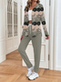 Damen Abstrakt Print Zweiteiliges Set Täglich Langarm Lässig Frühling/Herbst Mantel mit Hosen Matching Set