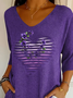 Damen Geblümt Dreiviertelärmel T-Shirts T-Shirt V-Ausschnitt Print Lässig Frühling/Herbst T-Shirt mit Grafik Oberteile