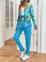 Damen Abstrakt Print Zweiteiliges Set Täglich Langarm Lässig Frühling/Herbst Mantel mit Hosen Matching Set