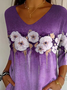 Damen Geblümt Dreiviertelärmel T-Shirts T-Shirt V-Ausschnitt Print Lässig Frühling/Herbst T-Shirt mit Grafik Oberteile