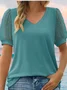 Damen Polka Dots Kurzarm T-Shirts T-Shirt V-Ausschnitt Jacquard Lässig Sommer Oberteile