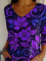Damen Geblümt Dreiviertelärmel T-Shirts T-Shirt V-Ausschnitt Print Lässig Frühling/Herbst T-Shirt mit Grafik Oberteile