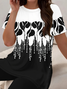 Damen Abstrakt Print Zweiteiliges Set Täglich Kurzarm Lässig Sommer Bluse mit Hose Matching Set