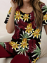 Damen Geblümt Print Zweiteiliges Set Täglich Kurzarm Lässig Sommer Bluse mit Hose Matching Set