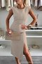 Damen Unifarben Kurzarm Sommer Nahtverarbeitung Kleid Rundhals Täglich Lässig Midi Tanktop A-Linien-Kleid