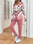 Damen Abstrakt Print Zweiteiliges Set Täglich Langarm Lässig Frühling/Herbst Mantel mit Hosen Matching Set