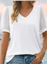 Damen Polka Dots Kurzarm T-Shirts T-Shirt V-Ausschnitt Jacquard Lässig Sommer Oberteile