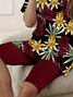 Damen Geblümt Print Zweiteiliges Set Täglich Kurzarm Lässig Sommer Bluse mit Hose Matching Set