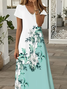 Damen Geblümt Kurzarm Sommer Print Kleid V-Ausschnitt Täglich Lässig Maxikleid X-Linie Kleid