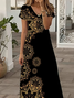 Damen Geblümt Kurzarm Sommer Print Kleid V-Ausschnitt Täglich Lässig Maxikleid X-Linie Kleid