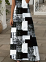 Damen Abstrakt Kariert Kurzarm Sommer Print Kleid V-Ausschnitt Täglich Lässig Maxikleid X-Linie Kleid