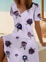Damen Geblümt Kurzarm Sommer Print Kleid V-Ausschnitt Täglich Lässig Midi Passen & Flare Kleid A-Linien-Kleid