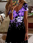Damen Geblümt Kurzarm Sommer Print Kleid V-Ausschnitt Täglich Lässig Midi Passen & Flare Kleid A-Linien-Kleid