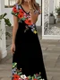 Damen Geblümt Kurzarm Sommer Print Kleid V-Ausschnitt Täglich Lässig Maxikleid X-Linie Kleid