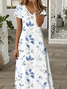 Damen Geblümt Kurzarm Sommer Print Kleid V-Ausschnitt Täglich Lässig Maxikleid X-Linie Kleid