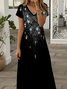 Damen Abstrakt Kurzarm Sommer Print Kleid V-Ausschnitt Täglich Lässig Maxikleid X-Linie Kleid