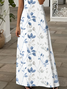 Damen Geblümt Kurzarm Sommer Print Kleid V-Ausschnitt Täglich Lässig Maxikleid X-Linie Kleid