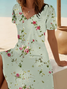 Damen Geblümt Kurzarm Sommer Print Kleid V-Ausschnitt Täglich Lässig Midi Passen & Flare Kleid A-Linien-Kleid