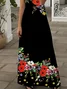 Damen Geblümt Kurzarm Sommer Print Kleid V-Ausschnitt Täglich Lässig Maxikleid X-Linie Kleid