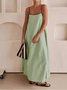 Damen Gestreift Ärmellos Sommer Nahtverarbeitung Kleid Karree-Ausschnitt Täglich Retro Maxikleid Tanktop A-Linien-Kleid