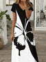 Damen Schmetterling Kurzarm Sommer Print Kleid V-Ausschnitt Täglich Lässig Maxikleid X-Linie Kleid