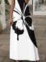Damen Schmetterling Kurzarm Sommer Print Kleid V-Ausschnitt Täglich Lässig Maxikleid X-Linie Kleid