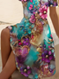 Damen Geblümt Kurzarm Sommer Print Kleid V-Ausschnitt Täglich Lässig Midi Passen & Flare Kleid A-Linien-Kleid