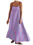 Damen Gestreift Ärmellos Sommer Nahtverarbeitung Kleid Karree-Ausschnitt Täglich Retro Maxikleid Tanktop A-Linien-Kleid