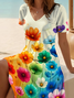 Damen Geblümt Kurzarm Sommer Print Kleid V-Ausschnitt Täglich Lässig Midi Passen & Flare Kleid A-Linien-Kleid