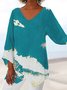 Damen Geometrisch Dreiviertelärmel T-Shirts T-Shirt V-Ausschnitt Print Lässig Frühling/Herbst Oberteile