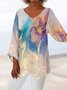 Damen Geometrisch Dreiviertelärmel T-Shirts T-Shirt V-Ausschnitt Print Lässig Frühling/Herbst Oberteile
