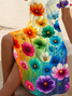 Damen Geblümt Kurzarm Sommer Print Kleid V-Ausschnitt Täglich Lässig Midi Passen & Flare Kleid A-Linien-Kleid