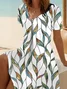Damen Blätter Kurzarm Sommer Print Kleid V-Ausschnitt Täglich Lässig Midi Passen & Flare Kleid A-Linien-Kleid