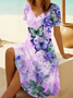 Damen Geblümt Kurzarm Sommer Print Kleid V-Ausschnitt Täglich Lässig Midi Passen & Flare Kleid A-Linien-Kleid