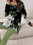 Damen Geblümt Print Zweiteiliges Set Täglich Langarm Lässig Frühling/Herbst Bluse mit Hose Matching Set