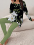 Damen Geblümt Print Zweiteiliges Set Täglich Langarm Lässig Frühling/Herbst Bluse mit Hose Matching Set