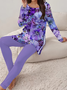 Damen Geblümt Print Zweiteiliges Set Täglich Langarm Lässig Frühling/Herbst Bluse mit Hose Matching Set