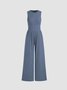 Damen Unifarben Rundhals Ärmellos Lässig Sommer Jumpsuit