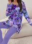 Damen Geblümt Print Zweiteiliges Set Täglich Langarm Lässig Frühling/Herbst Bluse mit Hose Matching Set