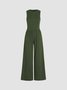 Damen Unifarben Rundhals Ärmellos Lässig Sommer Jumpsuit