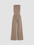 Damen Unifarben Rundhals Ärmellos Lässig Sommer Jumpsuit