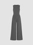 Damen Unifarben Rundhals Ärmellos Lässig Sommer Jumpsuit