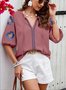 Damen Geblümt Halbarm Bluse Sommer Stickerei V-Ausschnitt Täglich Lässig Oberteile