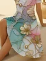 Damen Geblümt Kurzarm Sommer Print Kleid V-Ausschnitt Täglich Lässig Midi Passen & Flare Kleid A-Linien-Kleid