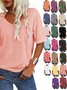 Damen Geblümt Kurzarm T-Shirts T-Shirt V-Ausschnitt Lässig Sommer Oberteile